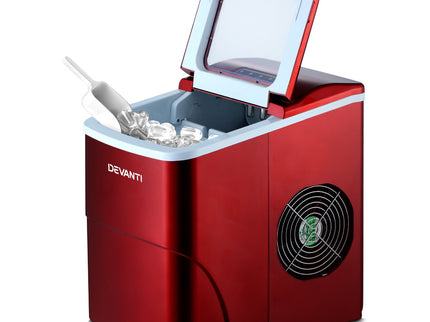 DEVANTi Portable Ice Cube Maker Machine 2L Home Bar Benchtop Easy Quick Red