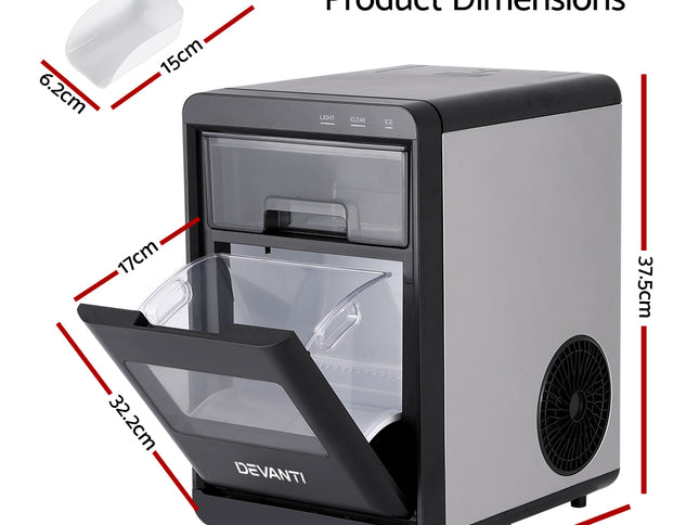 Devanti Ice Maker Machine 20kg Chewable Nugget Ice Countertop w/Self Cleaning