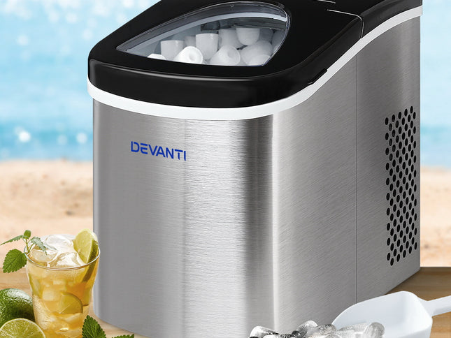 Devanti 2.4L Stainless Steel Portable Ice Cube Maker