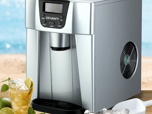 Devanti 2L Portable Ice Cuber Maker & Water Dispenser - Silver
