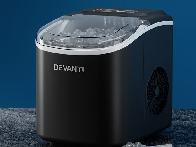 Devanti Portable Ice Maker Machine Ice Cube Tray 12kg Bar Countertop Black
