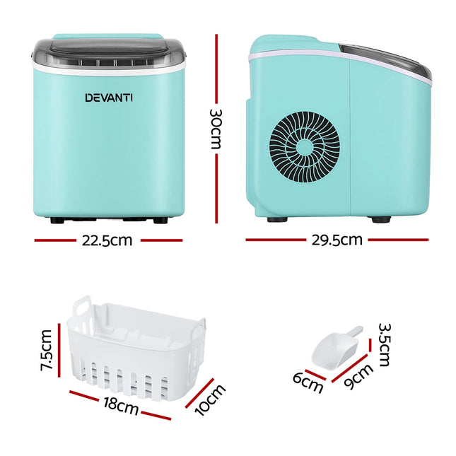 Devanti 12kg Ice Maker Machine w/Self Cleaning Green