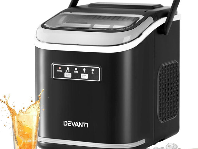 Devanti Ice Maker Machine Portable 12kg Countertop w/Self Cleaning 1.3L Black