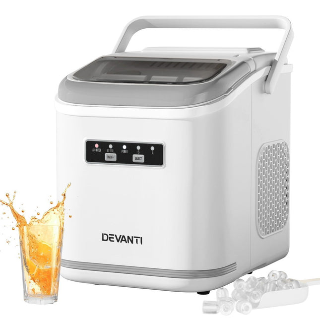 Devanti Ice Maker Machine Portable 12kg Countertop w/Self Cleaning 1.3L White