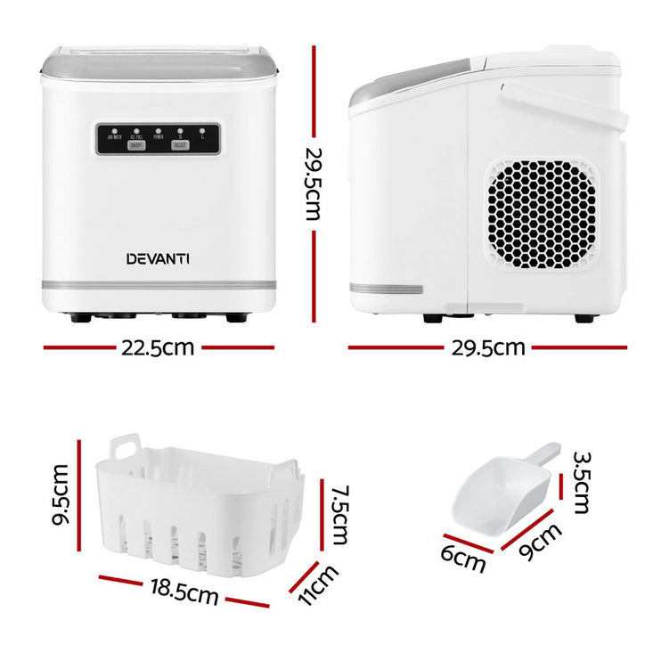 Devanti Ice Maker Machine Portable 12kg Countertop w/Self Cleaning 1.3L White