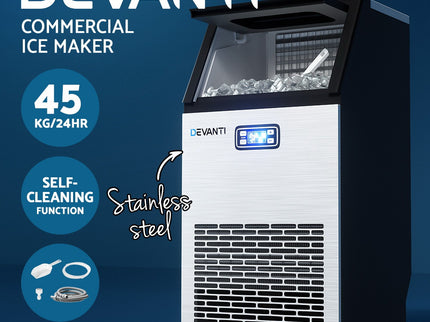 Devanti Commercial Ice Maker Machine 45kg Ice Cube Tray Bar Stainless Steel