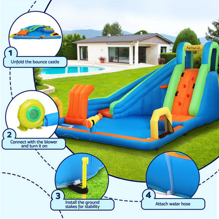 AirMyFun Kids Inflatable Pool Water Slide Cannon Splash Park Castle Outdoor Toys 427X374CM