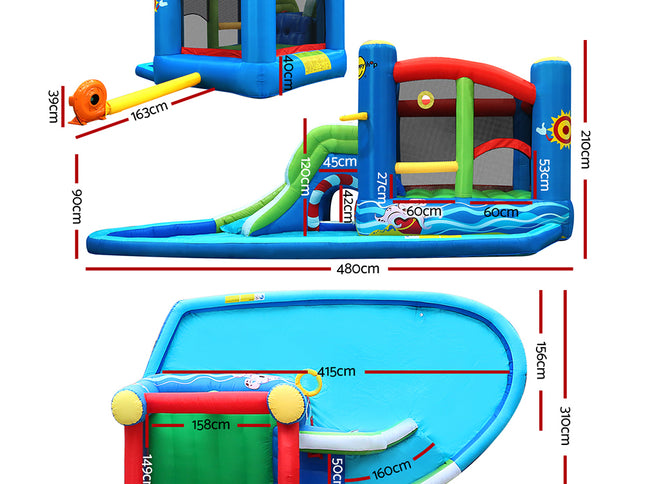 Happy Hop Inflatable Water Slide Jumping Trampoline Castle Bouncer Toy Splash