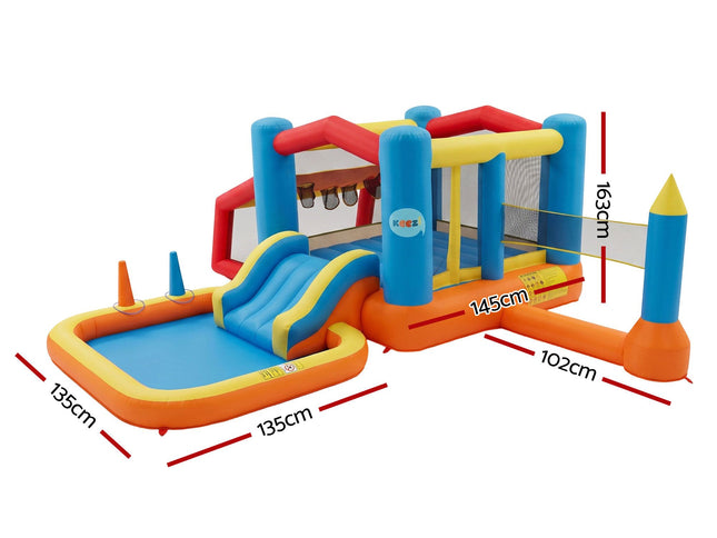 Keezi Inflatable Kids Pool Play Park Jumping Castle Volleyball Net with Blower Balls 4mx4.37m