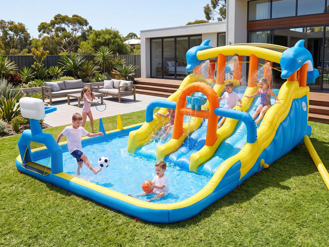 Keezi Inflatable Splash Kids Pool Water Slide Park with Blower 4m x 5.65m