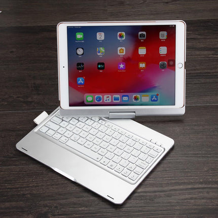 Rotatable Bluetooth Keyboard Leather Case For Ipad 10.2 With Backlit Pen Slot - Silver-1915196596543426560
