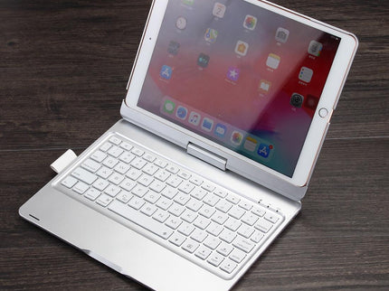 Rotatable Bluetooth Keyboard Leather Case For Ipad 10.2 With Backlit Pen Slot - Silver-1915196596543426561