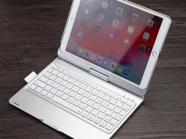 Rotatable Bluetooth Keyboard Leather Case For Ipad 10.2 With Backlit Pen Slot - Silver-1915196596543426561