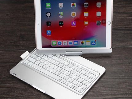 Rotatable Bluetooth Keyboard Leather Case For Ipad 10.2 With Backlit Pen Slot - Silver-1915196596543426566