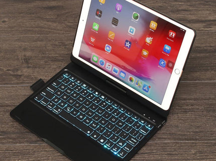 Rotatable Bluetooth Keyboard Leather Case For Ipad 10.2 With Backlit Pen Slot - Silver-1915196596543426565