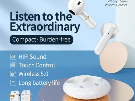 Wireless Stereo Bluetooth Earphones - V31 Sight Series White-1915196637916041218