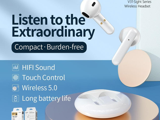Wireless Stereo Bluetooth Earphones - V31 Sight Series White-1915196637916041218