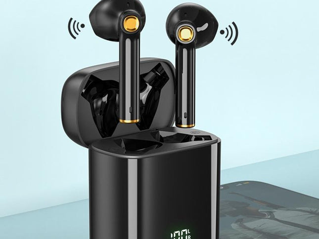 Waterproof Bluetooth Earphones With Digital Display - Black-1915196734078849025