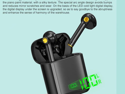 Waterproof Bluetooth Earphones With Digital Display - Black-1915196734078849028