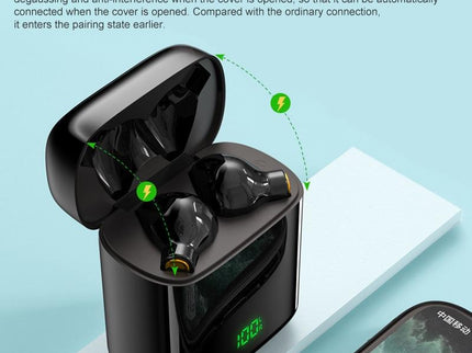 Waterproof Bluetooth Earphones With Digital Display - Black-1915196734078849030