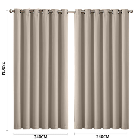 2x Blockout Curtains Panels 3 Layers Beige-1910113272368074754