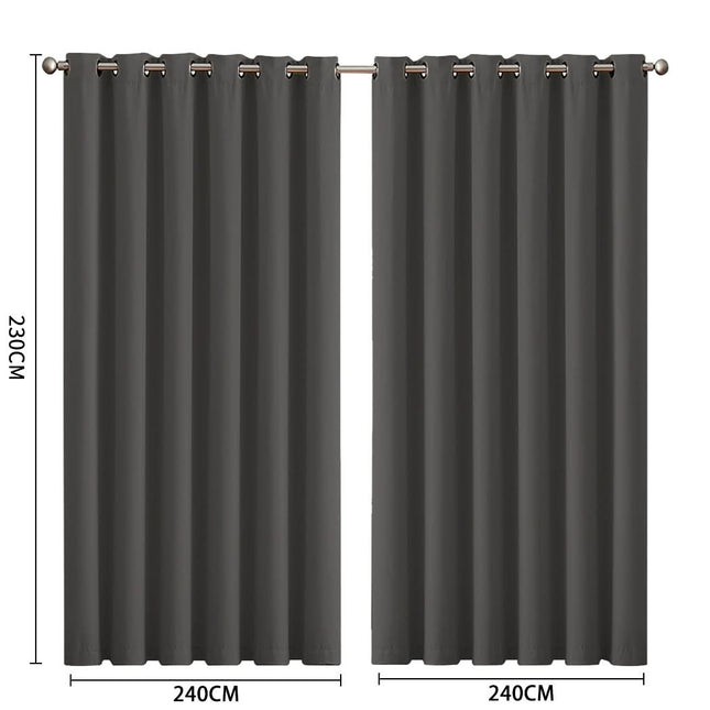 2x Blockout Curtains Panels 3 Layers Charcoal-1954802972563214338