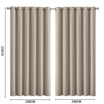 2x Blockout Curtains Panels 3 Layers Beige-1954802972160561154