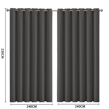 2x Blockout Curtains Panels 3 Layers Charcoal-1975420490784837634