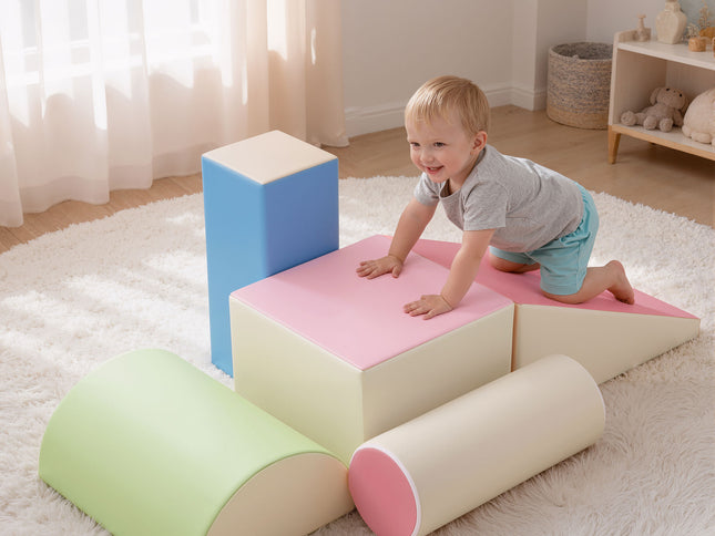Keezi Kids Climbing Blocks 5-Piece Foam Toddler Playset Soft Indoor Climbing Toy Rocker