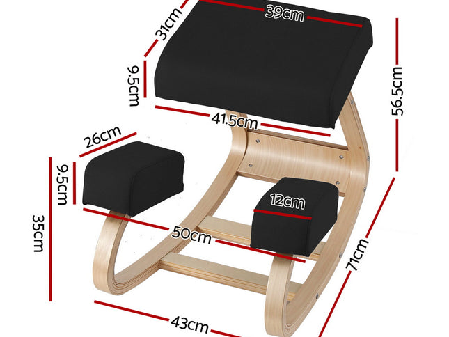 Artiss Kneeling Chair Ergonomic Posture Chair with Memory Foam Balance Stool for Home Office Gaming 120kg Weight Capacity Black