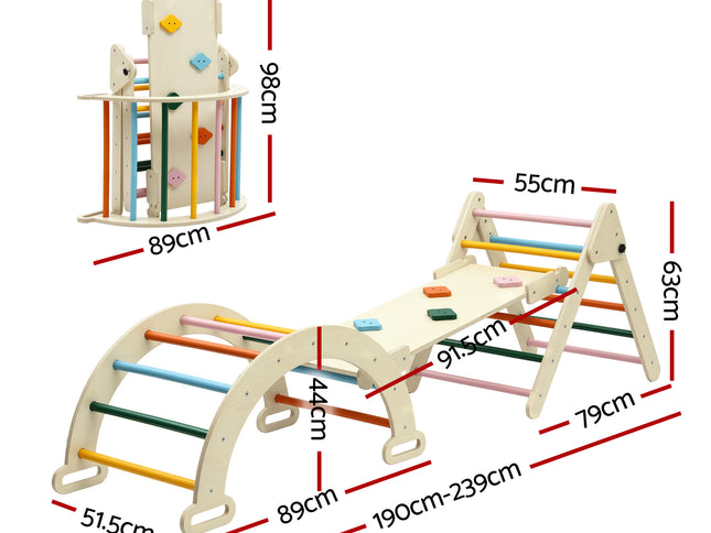 Keezi Kids Triangle Climbing Toys Set With Slide Indoor Outdoor Toddler Toys Pikler Climber With Arch