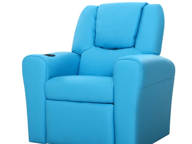 Keezi Kids Recliner Chair PU Leather Sofa Lounge Couch Children Armchair Blue