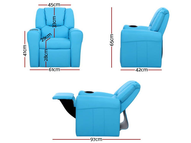 Keezi Kids Recliner Chair PU Leather Sofa Lounge Couch Children Armchair Blue
