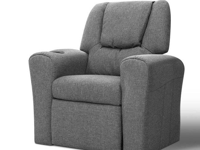 Keezi Kids Recliner Chair Linen Soft Sofa Lounge Couch Children Armchair Grey