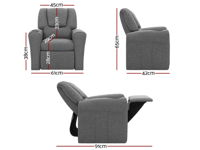 Keezi Kids Recliner Chair Linen Soft Sofa Lounge Couch Children Armchair Grey