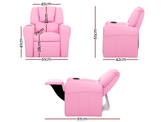 Keezi Kids Recliner Chair PU Leather Sofa Lounge Couch Children Armchair Pink