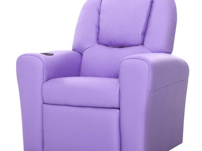 Keezi Kids Recliner Chair Purple PU Leather Sofa Lounge Couch Children Armchair