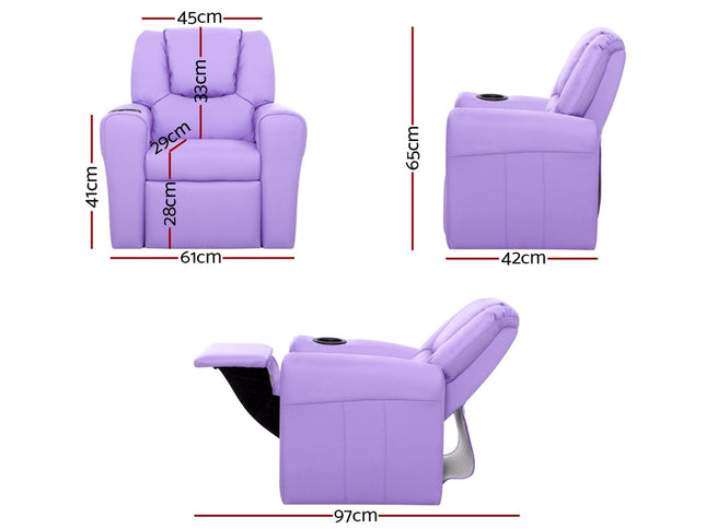 Keezi Kids Recliner Chair Purple PU Leather Sofa Lounge Couch Children Armchair