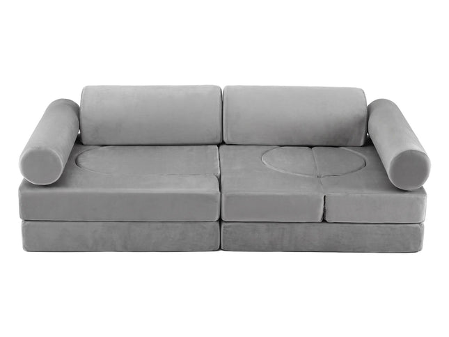 Keezi 12PCS Modular Kids Sofa Play Couch Foam Set with Removable Washable Cover Grey Playroom
