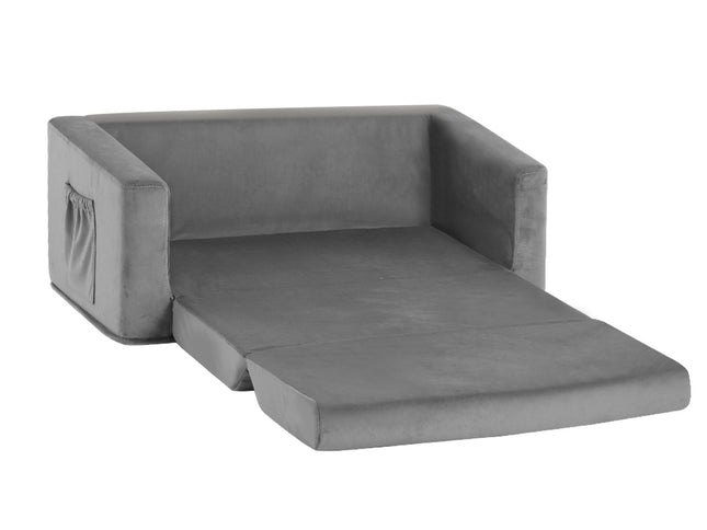 Keezi Kids Sofa 2 Seater Children Flip Open Couch Velvet Armchair Grey