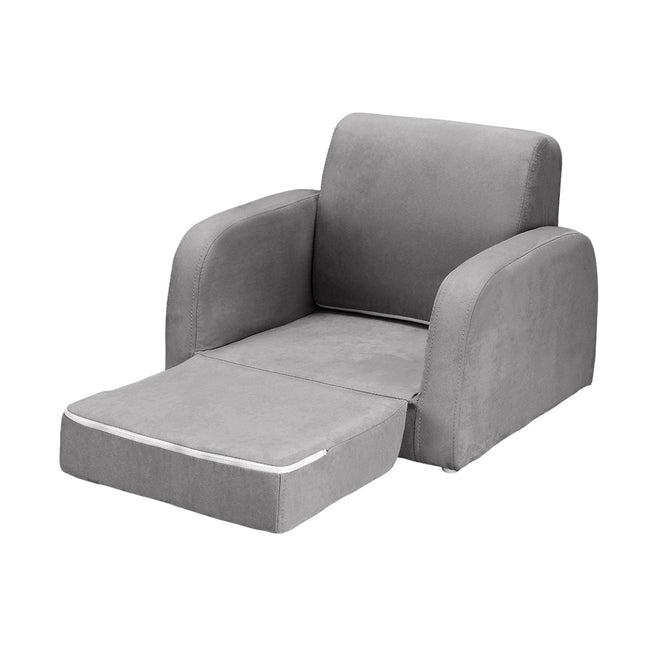 Keezi Kids Sofa 1 Seater Children Flip Open Couch Lounger Armchair Soft Grey