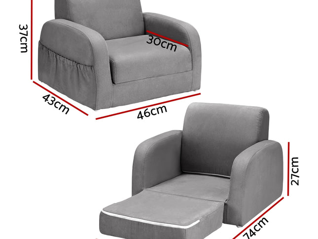 Keezi Kids Sofa 1 Seater Children Flip Open Couch Lounger Armchair Soft Grey