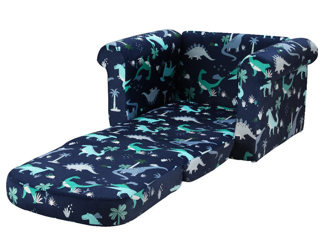 Keezi Kids Sofa 1 Seater Children Flip Open Couch Lounger Armchair Dinosaur Navy