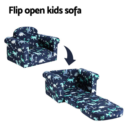 Keezi Kids Sofa 1 Seater Children Flip Open Couch Lounger Armchair Dinosaur Navy