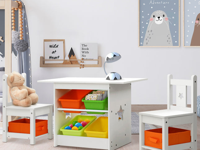 Keezi 3PCS Kids Table and Chairs Set Children Furniture Play Toys Storage Box
