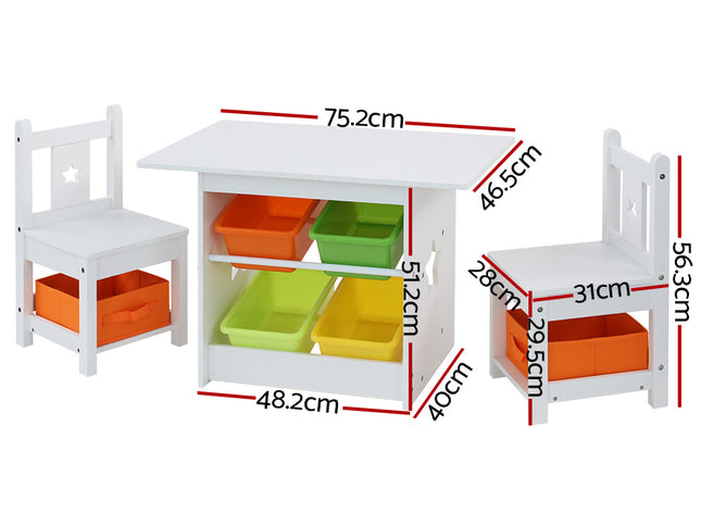 Keezi 3PCS Kids Table and Chairs Set Children Furniture Play Toys Storage Box