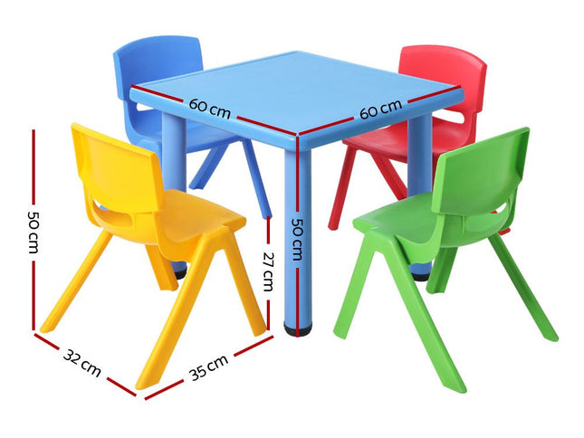 Keezi 5PCS Kids Table and Chairs Set Children Study Desk Furniture Plastic 4 Chairs