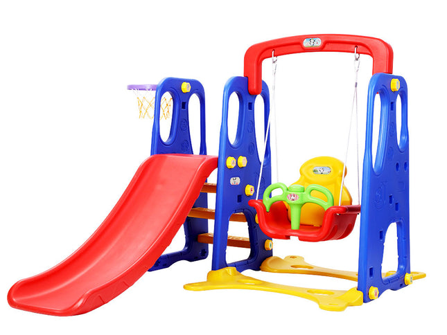 Keezi Kids Slide Swing Set Basketball Hoop Outdoor Playground Toys 120cm Blue