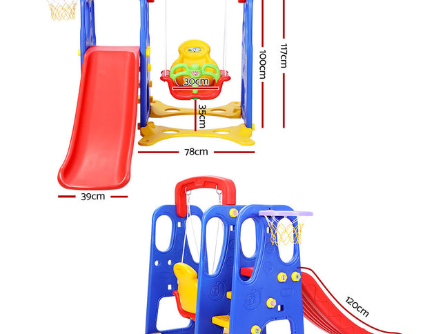 Keezi Kids Slide Swing Set Basketball Hoop Outdoor Playground Toys 120cm Blue