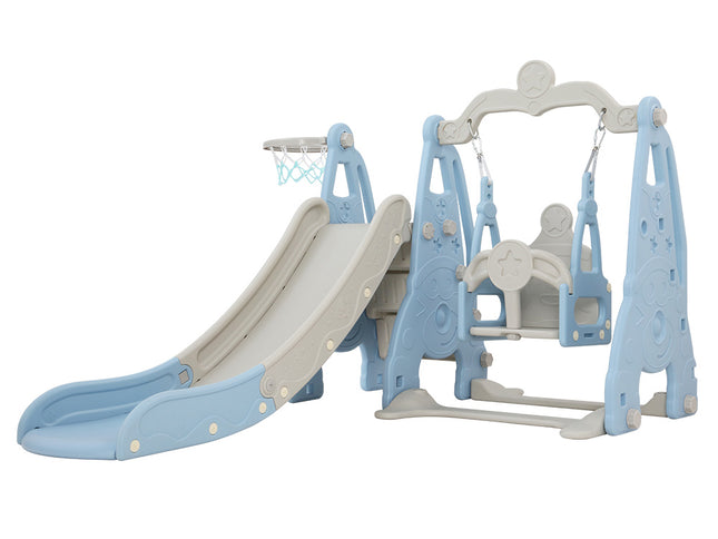 Keezi Kids Slide Swing Set Basketball Hoop Outdoor Playground Toys 170cm Blue